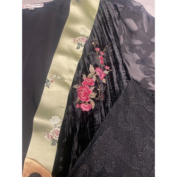 Spencer & Alexis 3X Velvet Burnout Kimono Embroidered Roses Floral Sheer Sleeve - Picture 5 of 8